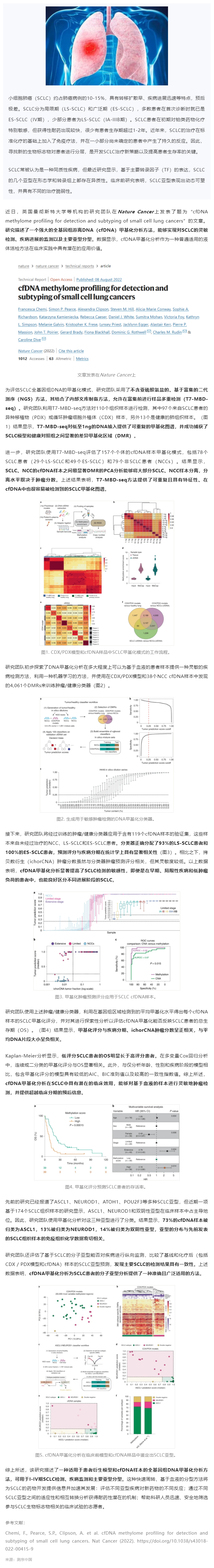 Nature 子刊 _ 全基因组 cfDNA 甲基化分析可实现小细胞肺癌的灵敏检测、预后监测及分子分型