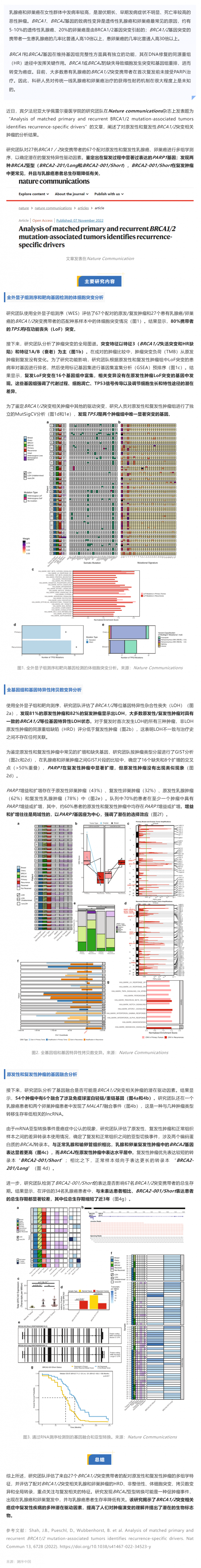 Nat Commun _ 乳腺癌和卵巢癌 BRCA1_2 基因突变多组学测序，揭示肿瘤复发的潜在驱动因素