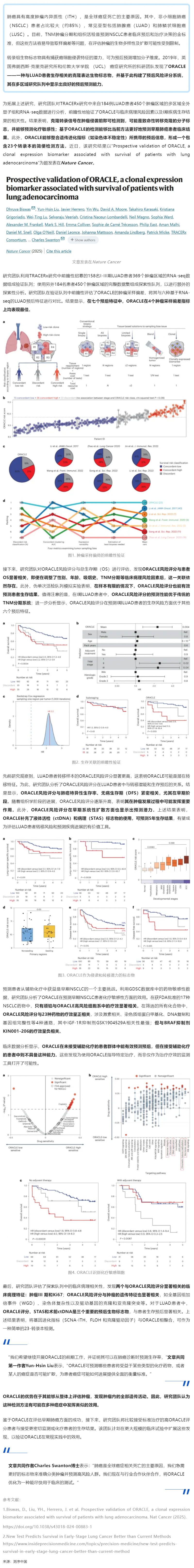 2025 年 01 月 23 日 Nat Cancer _ 超越传统检测方法！ORACLE 检测可以更好地预测早期肺癌患者的临床结果