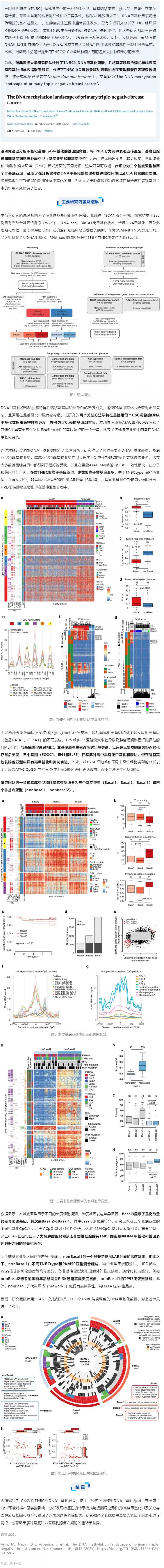 Nat Commun _ 瑞典科研家绘制“乳腺癌之王”DNA 甲基化图谱，揭示两种表观遗传亚型